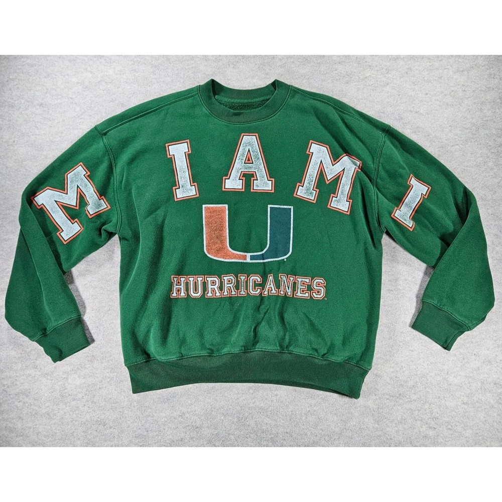 Hollister Miami Hurricanes Sweatshirt Mens Sz M Green Boxy Fit Crewneck Pullover
